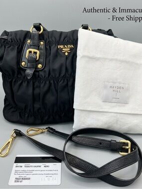 Large Prada Tessuto Gaufre
Nero Black Ruched Satchel +Strap + Authenticity Card